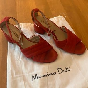 Red Suede Sandals Massimo Dutti
